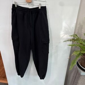 Athleta Fleece Cargo Jogger Pants Black Medium